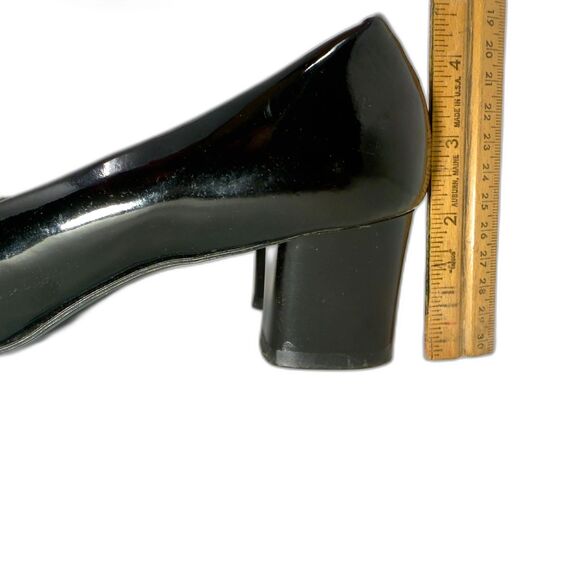 BLACK PATENT LEATHER SHINY Block Heel Pumps 60S MOD SHOES 10 - Picture 6 of 13